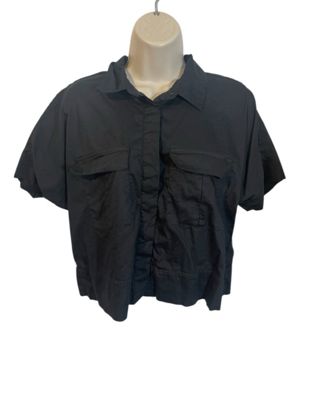 LOFT Women's Size Small Black Cotton Blend Modern Drop Shoulder Blouse Top